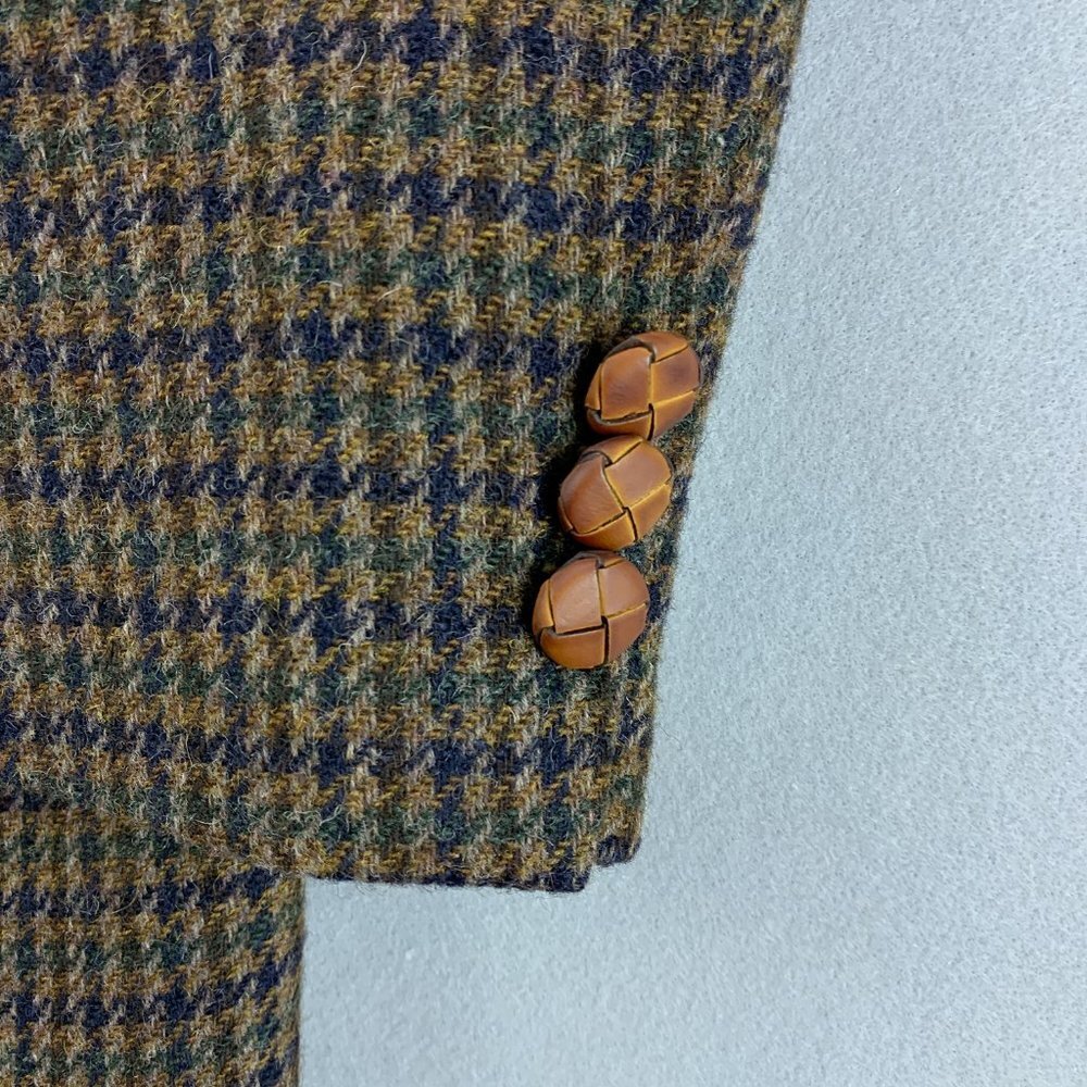 **SOLD**Woolrich Wool Blazer Mens 42L 42 Long Brown Green Black Leather Knot - Picture 3 of 16